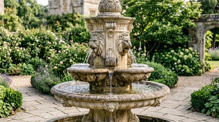 Obraz premium Classic Garden Fountain with Decorative Lion Heads