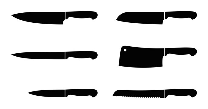 Kitchen Knife Set Vector Icons, Culinary Tools Collection, Chef Blades Silhouettes