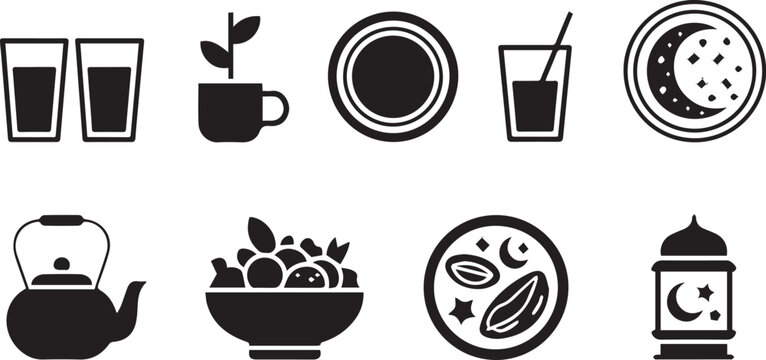 Black and white of coffee, tea, whiskey, wine, beer, cocktail, and cocktail glass coffee cup teacup