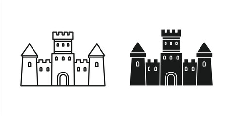 Black and white of two medieval castles with towers © PixoraStock