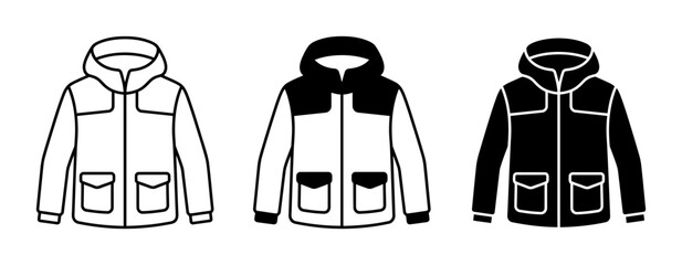 Winter Parka Icons, Hooded Jacket Vector Set, Outdoor Clothing Illustrations © Rohimgfxzone