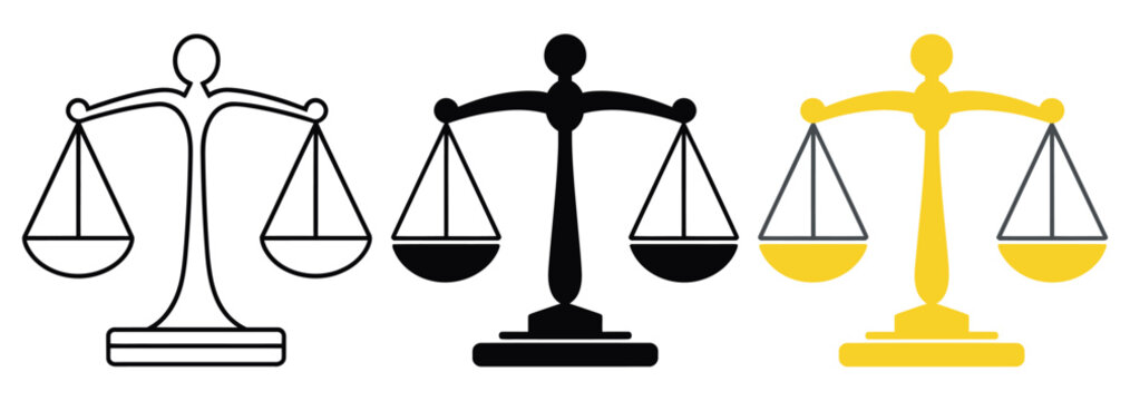 Law Scales Line Icon Vector Featuring Justice Balance Sign and Minimal Linear Graphics on White Background for Legal and Court Design