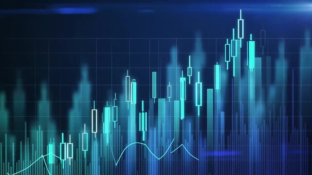 Animated blue stock market graph rising.