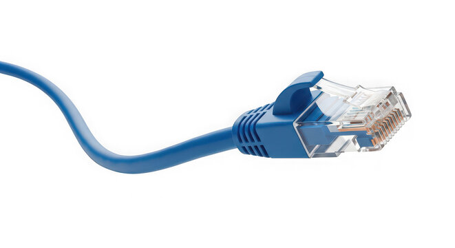 Blue ethernet network cable with rj45 connector isolated on transparent background