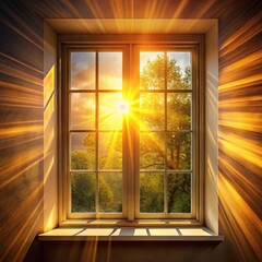 Fototapeta premium Bright sunlight streaming through window interior view of lush green trees