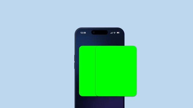 Interactive Mobile UI Swipe Transition with Green Screen Placeholder and Feedback Icons, App Navigation and Review System, Minimalist Motion Graphic Design, Gesture Control Element