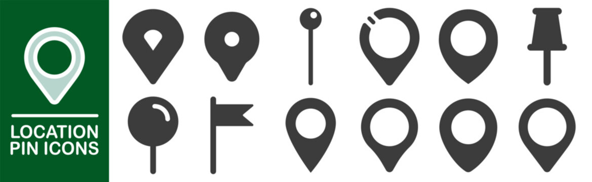 Set of location pin icons for maps.