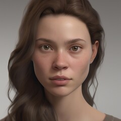 Fototapeta premium A highly detailed, hyper-realistic close-up portrait of an AI-generated human face. This digital artwork features lifelike skin textures, expressive eyes, and natural lighting.