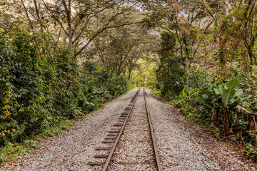 Fototapeta premium Railway tracks in Urubamba river valley near Machu Picchu, Peru