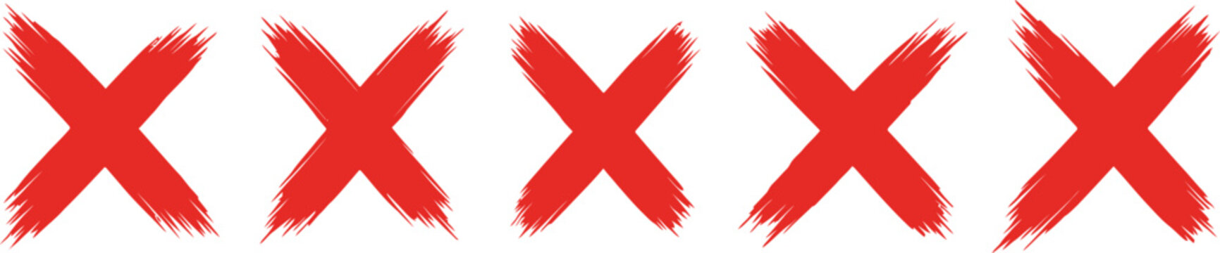 Set of isolated hand drawn red brush stroke cross marks