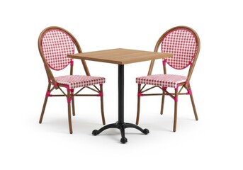 Fototapeta premium Bistro table set with two pink gingham chairs isolated on white background