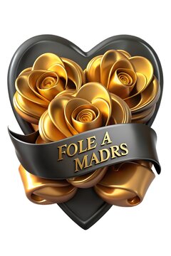 Golden roses in heart shape with ribbon