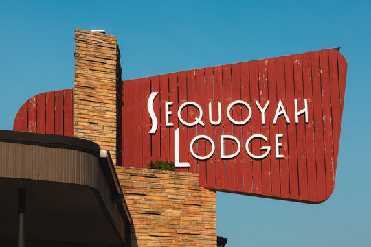 A lodge sign at Sequoyah State Park in Wagoner, Oklahoma, September 2020