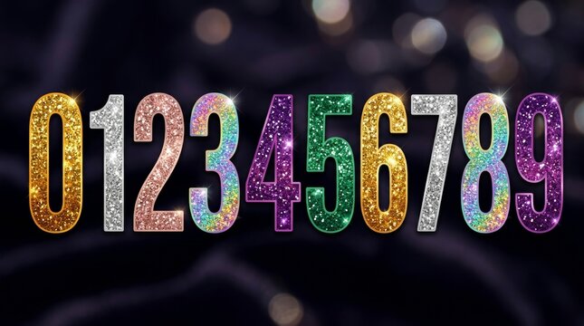 Colorful Glowing Numbers Background Texture.