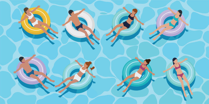 People Relaxing on Inflatable Rings in a Swimming Pool