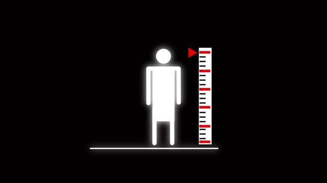 Human height measurement animation with body scale indicator, healthy growth concept and modern motion graphics background.