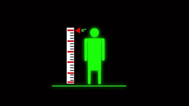 Human height measurement animation with body scale indicator, healthy growth concept and modern motion graphics background.