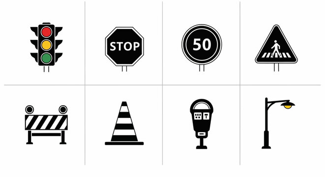 Urban Traffic and Street Infrastructure Icon Set