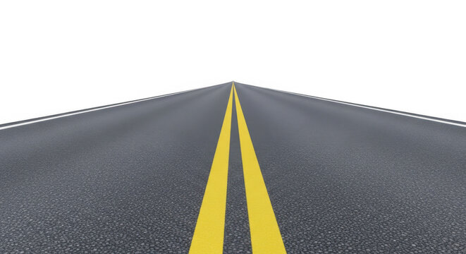 Asphalt road stretching to the horizon isolated on transparent background