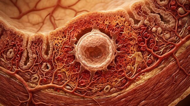 Microscopic view of follicle with oocyte human ovary anatomy illustration
