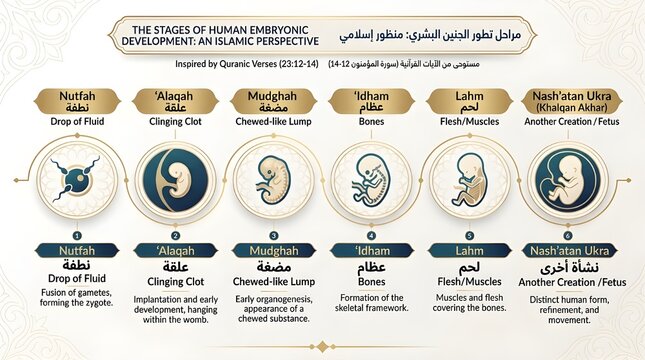 Human embryonic development stages islamic perspective illustration