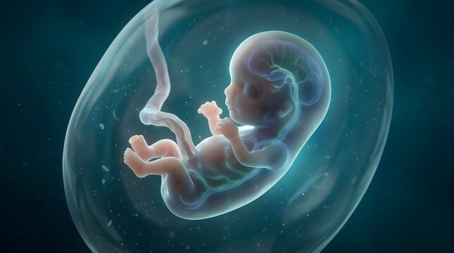 Human fetus development in amniotic sac first trimester illustration