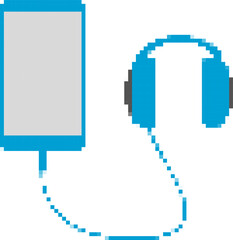 Fototapeta premium Pixel art technology set isolated on transparent background featuring a smartphone and wired headphones.
