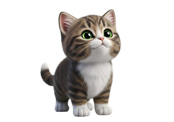 Fototapeta premium Cute Fluffy Tabby Kitten Standing and Looking Up on white background , Isolated on Transparent Background, PNG, Generative AI