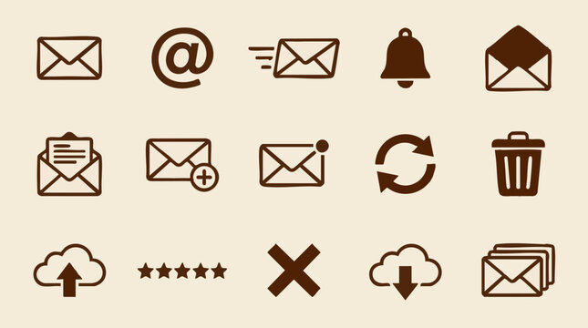 Email, notification, and cloud service icons set for web and apps