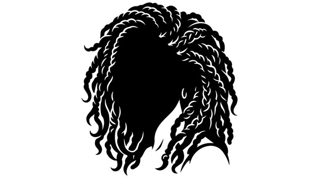 Silhouette illustration of a black person with long textured dreadlocks and braids covering the face, isolated on a clean white background