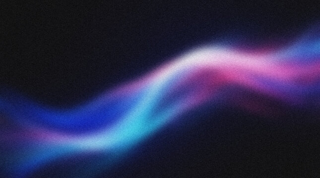 Abstract neon light wave on black background, glowing blue and purple smoke trail, futuristic cinematic motion blur texture for creative design