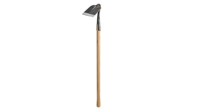 Traditional long handled garden draw hoe farming tool isolated on white background