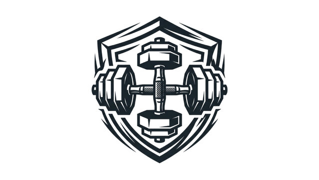Modern Gym Fitness Logo Vector, Powerful Dumbbell and Shield Emblem with Sharp Athletic Lines for Sports Branding Design