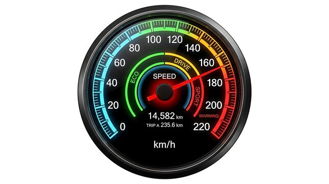 Modern Speedometer Display with Digital and Analog Gauges on Minimalist Background