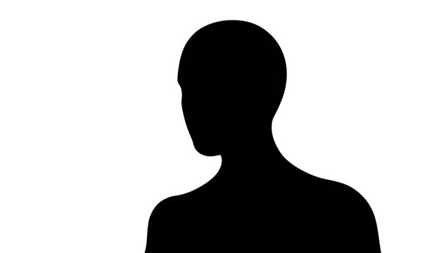 Isolated human head and shoulders silhouette looking left, generic anonymous individual profile