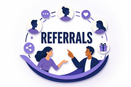 Business referrals and networking concept with people icons and communication illustration