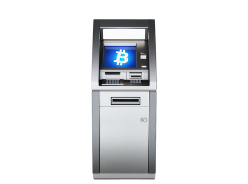Isolated modern Bitcoin ATM machine for digital currency transactions and cryptocurrency banking
