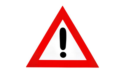 Isolated red triangular warning sign with a black exclamation mark, indicating danger or caution © Oisin