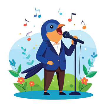 Cartoon blue bird singing into microphone.