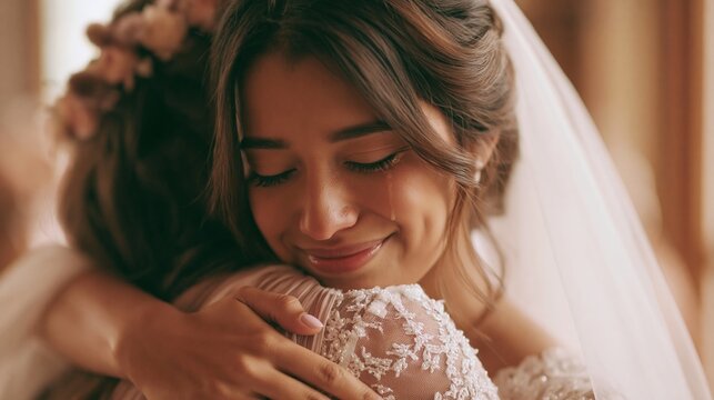 Emotional Bride Hugs Best Friend Before Wedding Ceremony in Elegant Setting