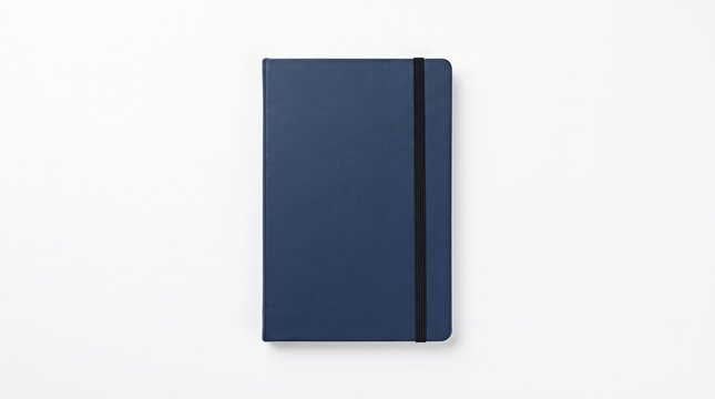 Blank minimal navy blue hardcover notebook isolated PNG on transparent background, closed diary or journal template for branding mockup and corporate identity