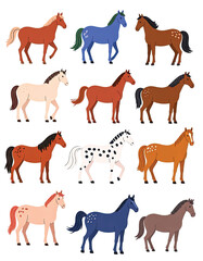 Fototapeta premium Colorful Horses in Various Poses.