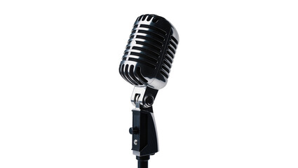 Fototapeta premium Isolated retro microphone on a stand, iconic for music, broadcasting, and voice recording