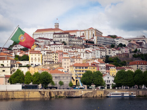 View of Coimbra City with Portugal Flag