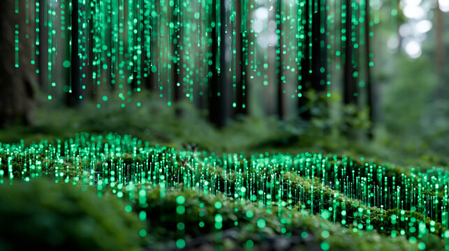 Close-up of a modern digital landscape depicting smart forest management and ecological data, smart forest concept, digital ecology photography, environmental data visualization,