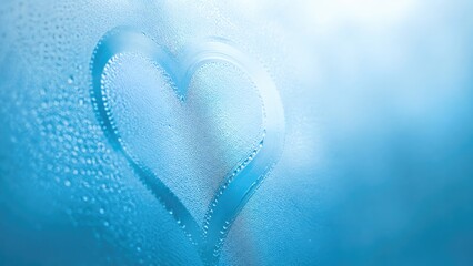 Fototapeta premium Heart Shape Drawn on Foggy Glass with Water Condensation Background