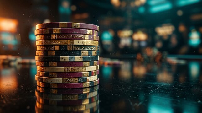 High stakes casino gambling experience with a gleaming stack of poker