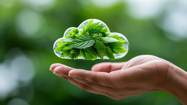 Close-up of a guide to sustainable cloud implementation focusing on green energy solutions, green computing concept, sustainable cloud photography, eco digital solution