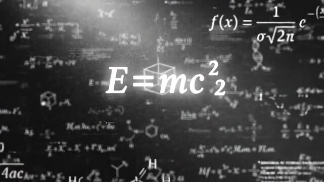 Dynamic animation of complex scientific formulas and equations on a dark background