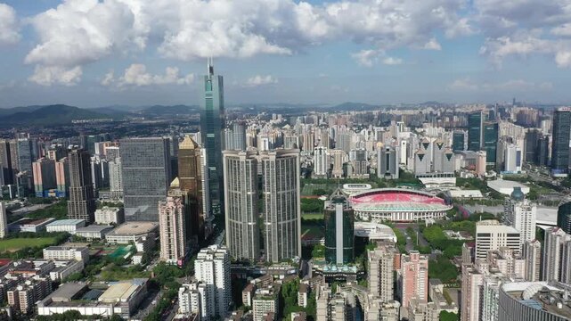 Aerial View of Nanjing Skyline and Stadium in Jiangsu, China in Nanjing, Jiangsu, China